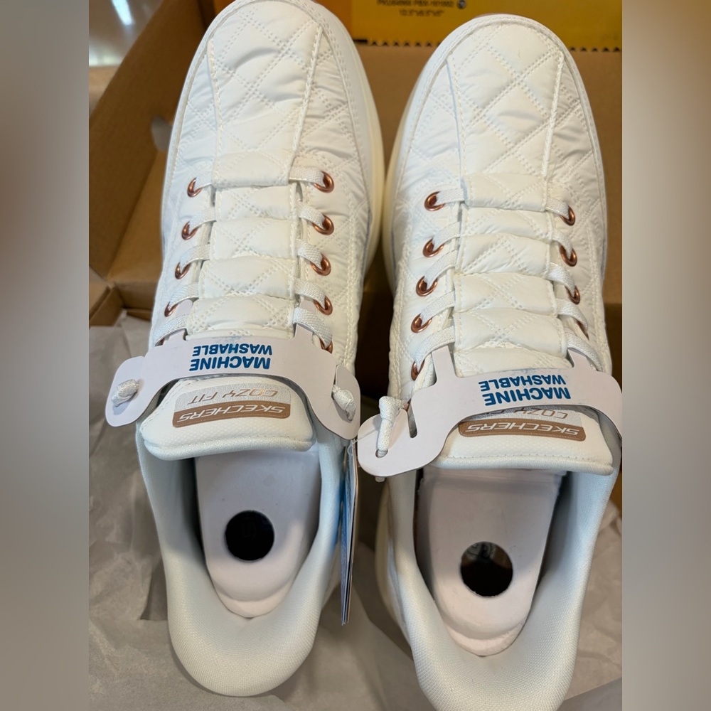 Skechers White Quilted Slip-in Sneakers